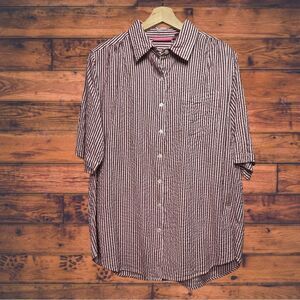5 for $25🔥Woman Within Burgundy Striped Button Front Shirt Medium